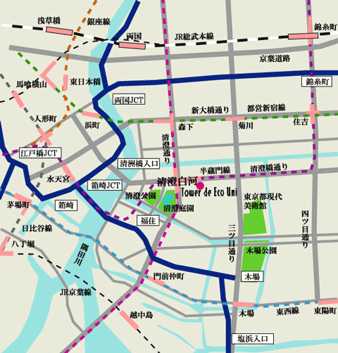 ペット共生型賃貸マンション　タワー ド エコ ユニ　現地広域地図