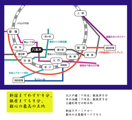 都営大江戸線「六本木」　ペット可・ペット共生型マンション　シエナ六本木　路線図