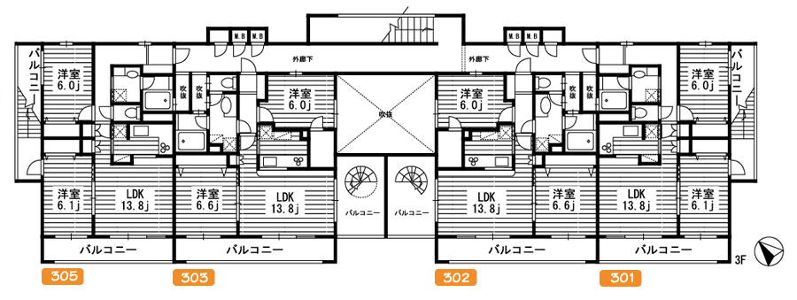 埼玉県新座市のペット可(犬 猫)ペット共生賃貸マンション アレイ野火止 3F間取り