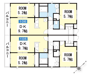 コートハウス磯子Ｂ棟１０５・１０６間取