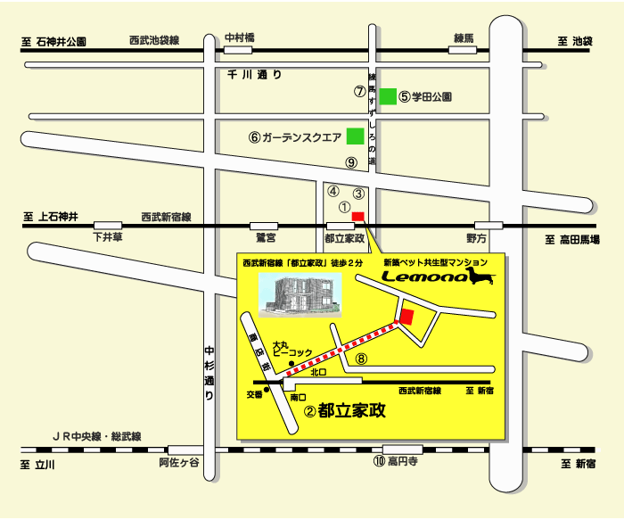 ペット共生型マンション　西武新宿線「都立家政」徒歩２分　レモーナ 周辺情報地図