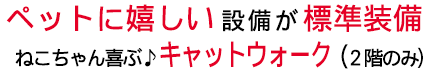 ペットに嬉しい設備が標準装備。勾配天井を利用したキャットウォーク付き（※2階のみ）