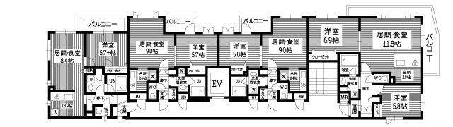 ドゥーエ・カーサ・ヴィエント　5Ｆ間取り