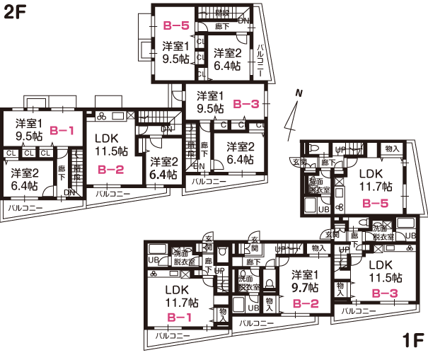 Ｂ－棟　間取り/ペット共生型賃貸マンション「サウスコート」