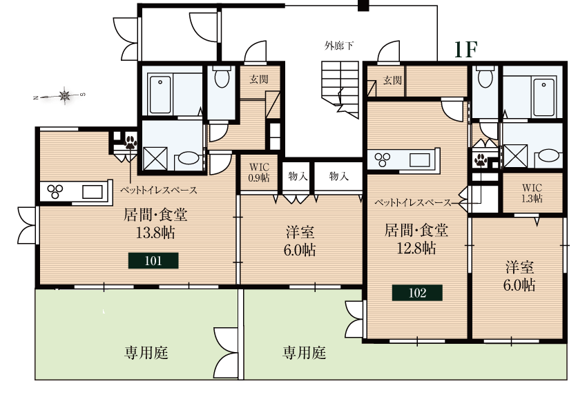 1階間取り/ペット共生型賃貸マンション「ポプラガーデン」