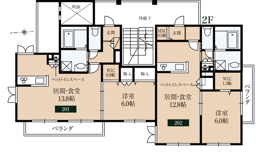 2階間取り/ペット共生型賃貸マンション「ポプラガーデン」