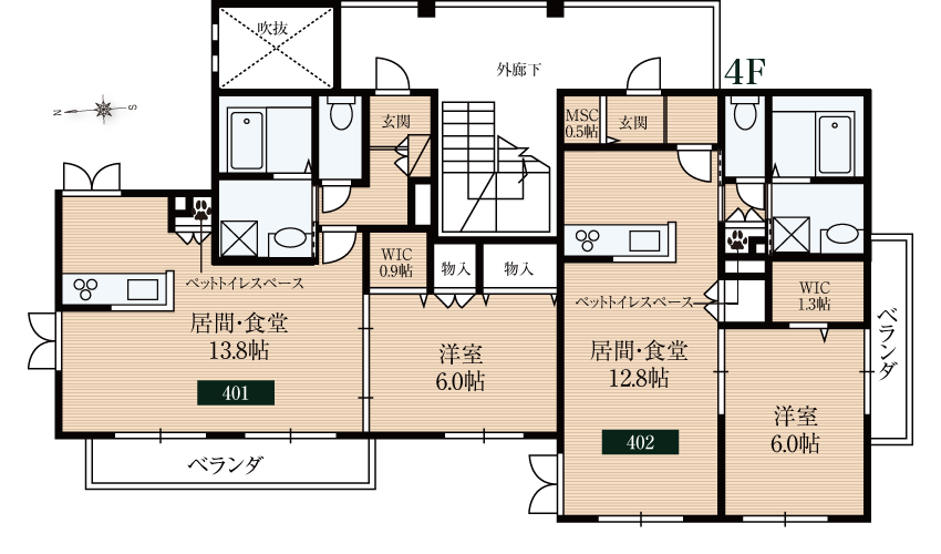 4階間取り/ペット共生型賃貸マンション「ポプラガーデン」