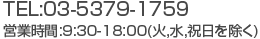 TEL:03-5379-1759 営業時間:9:30-18:00(火,水,祝日を除く)